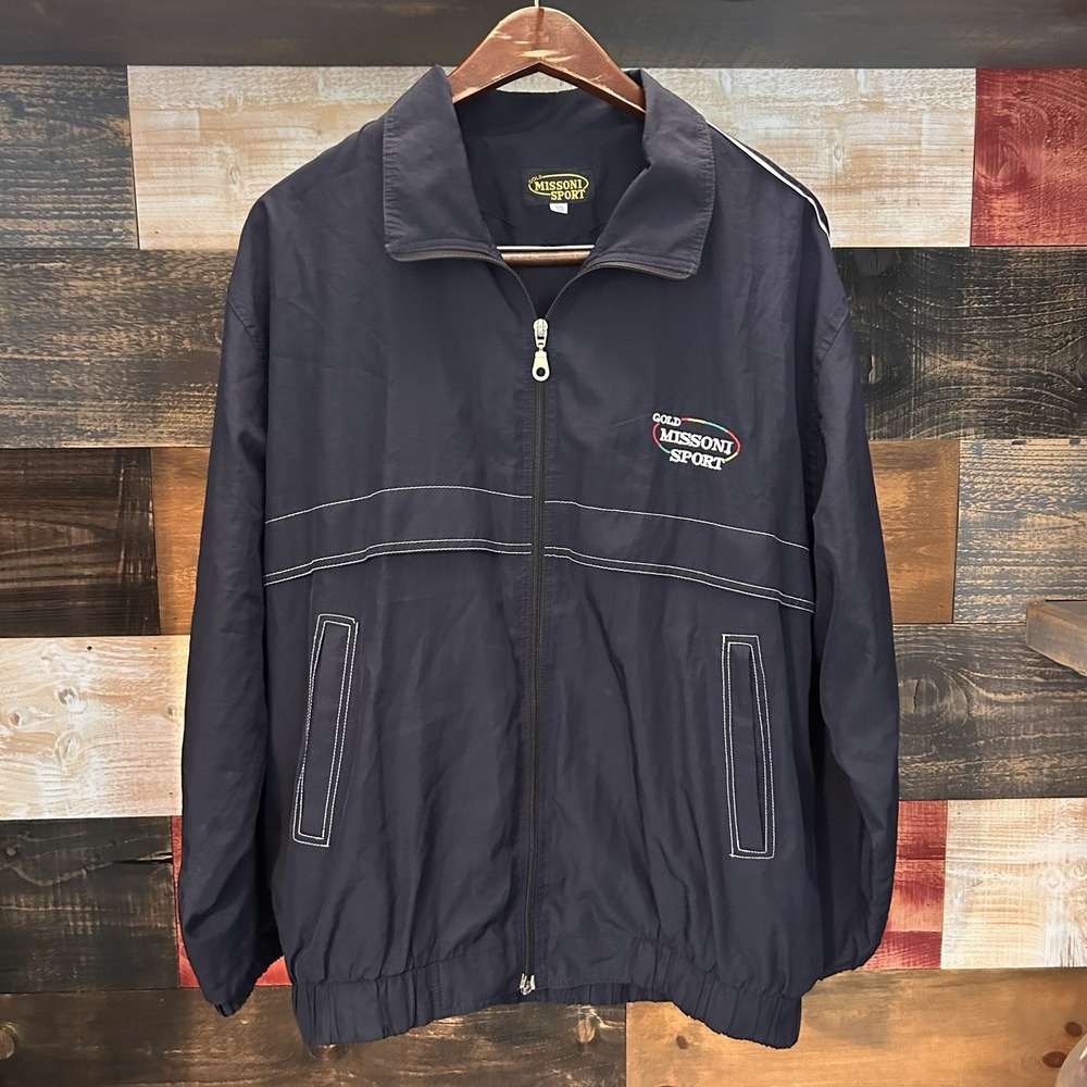 Vintage Missoni Sport Gold Windbreaker Spellout Hip Hop 80s 90s XL